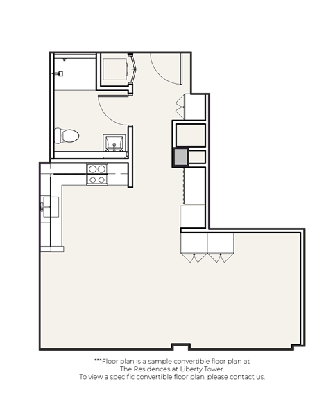 Floor plan for studio, 1 bath, 537 sqft
